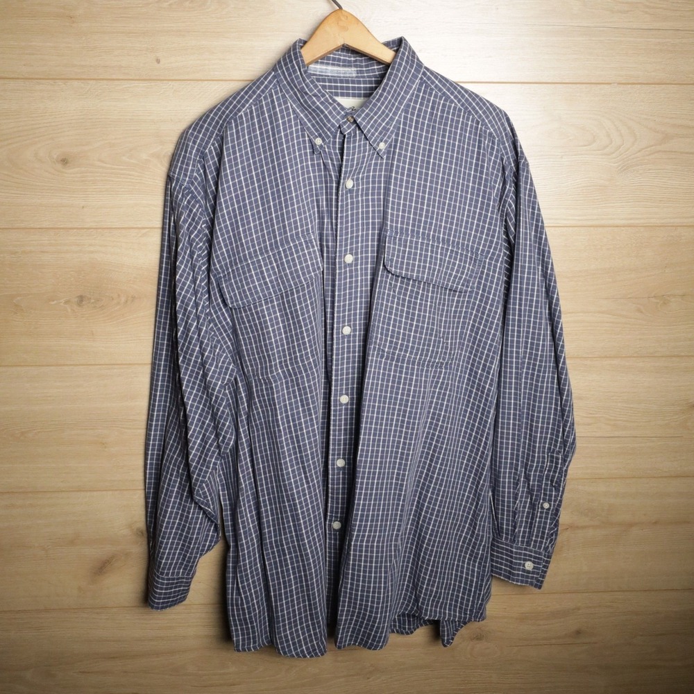 Eddie Bauer Mens L G Plaid‎ Button Down Long Sleeve Shirt Cotton Blue White